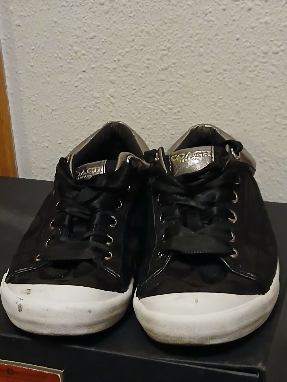 Coach Francesca Signature Canvas Sneakers Black Metallic Size 8B